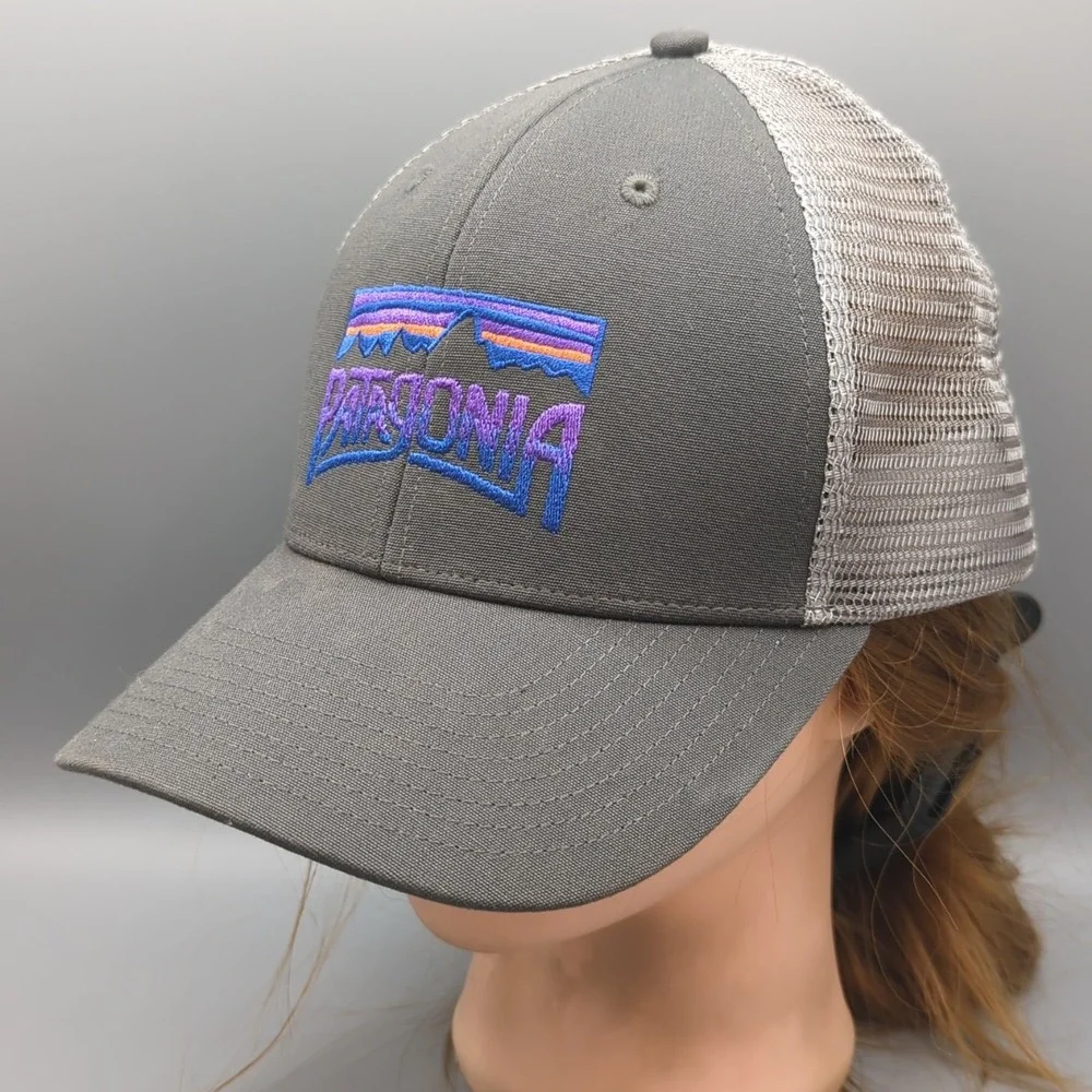 Patagonia Fitz Roy Horizon Trucker Hat Gray Purple Snapback Cap Mesh Unisex